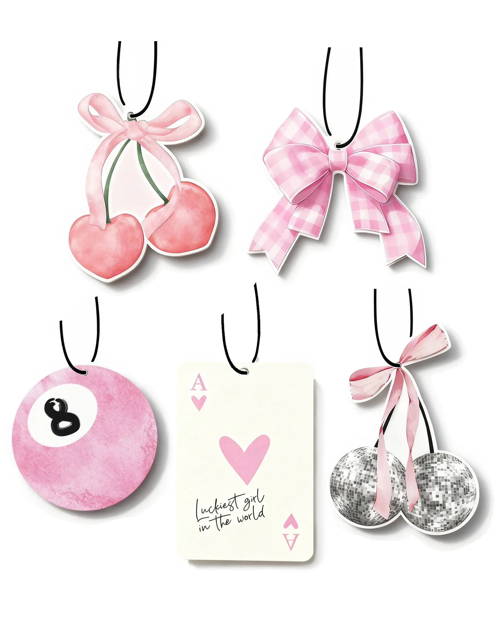 Pink Bow Car Air Freshener 5pcs Set, Cute Car Fragrance Set for Car Mirror, Girly Car Accessories & Cute Car Decor for Women Teen Girls