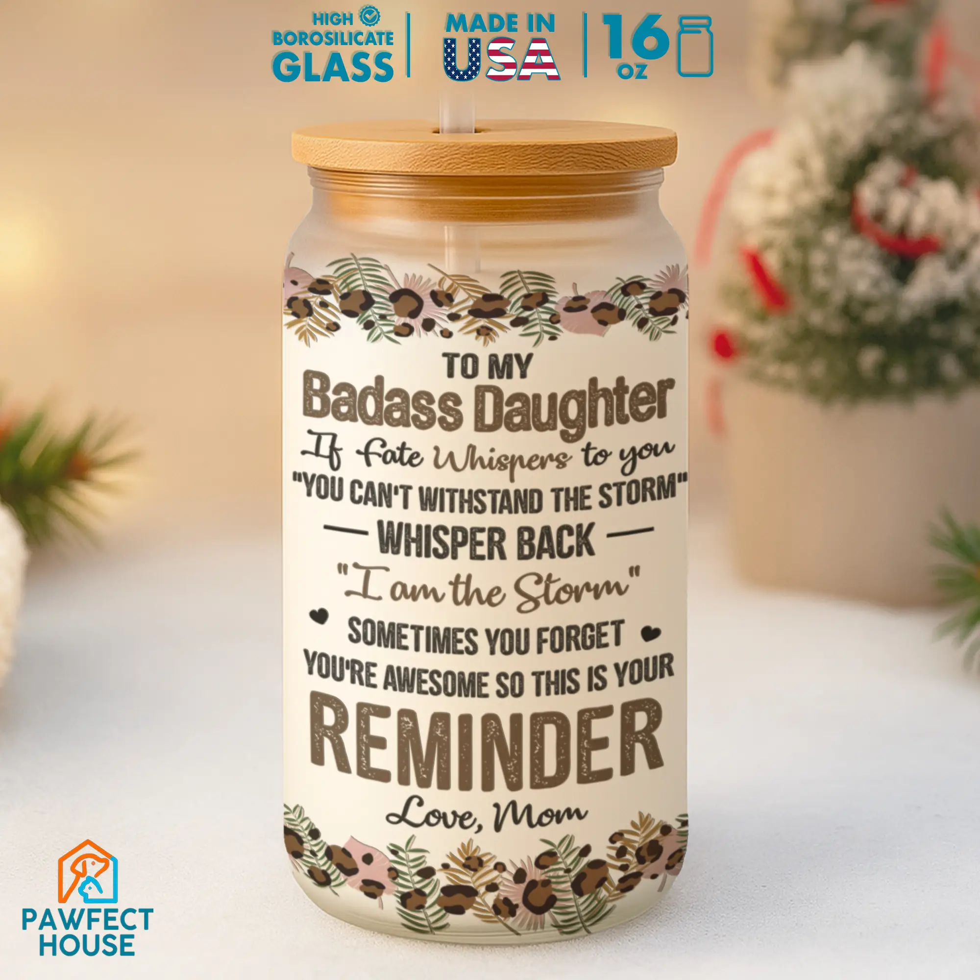 Pawfect House Mom Reminder Glass Coffee Cups With Lids And Straw, Birthday Gifts For Daughters, Glass Cups Gifts From Mommy, Motherhood, Drinkware