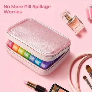 Weekly Pill Organizer, Portable 7-Day Medicine Box with PU Leather Case, Travel-Friendly, Detachable Compartments, Vitamin Organizer, Supplement Organizer