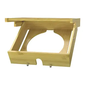 Casa Bamboo Paper Plate Dispenser 8-11 Inch Adjustable Under Cabinet Holder for Round Plates Kitchen Counter Organizer Natural Material Easy Clean Installation Racks