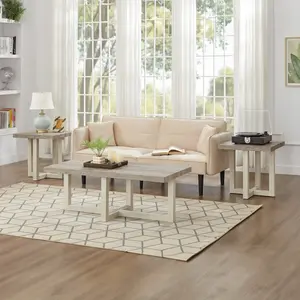 Roundhill Furniture Luno 3-Piece Coffee table'set, Coffee Table and Two End Tables