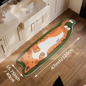 1.3' X 3.9' Small Cute Irregular Shaped Cat Rug for Bedroom Bathroom, Funny Cartoon Pet Area Carpet Kid Rug, Cat Decor Entryway Runner Rug for Pet and Children (A Green Cat)