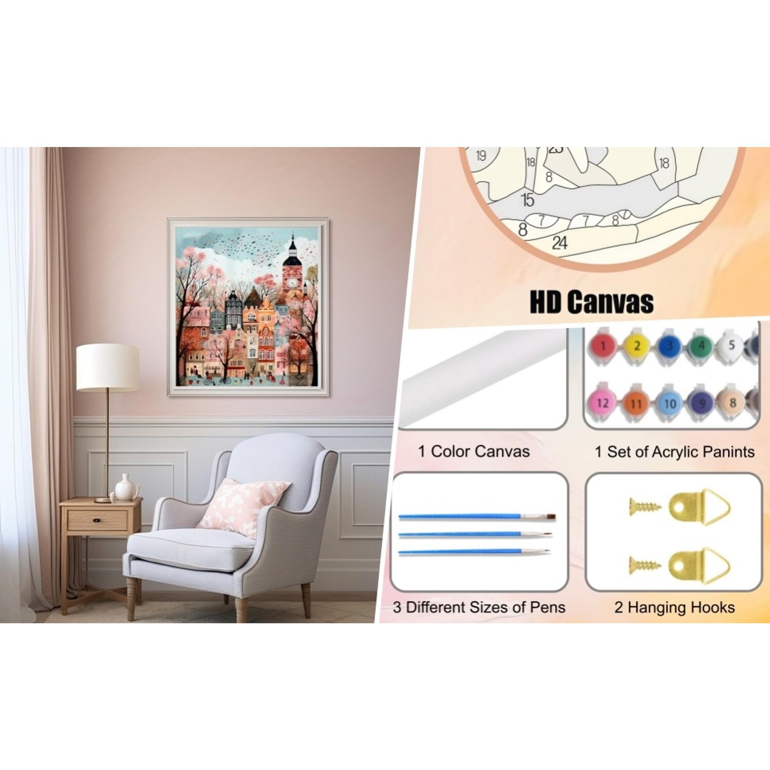 Unframed 16x20 in London Theme Acrylic Paint by Numbers Kit for Adult Beginners - Easy DIY Home Wall Decor with Acrylic Brushes