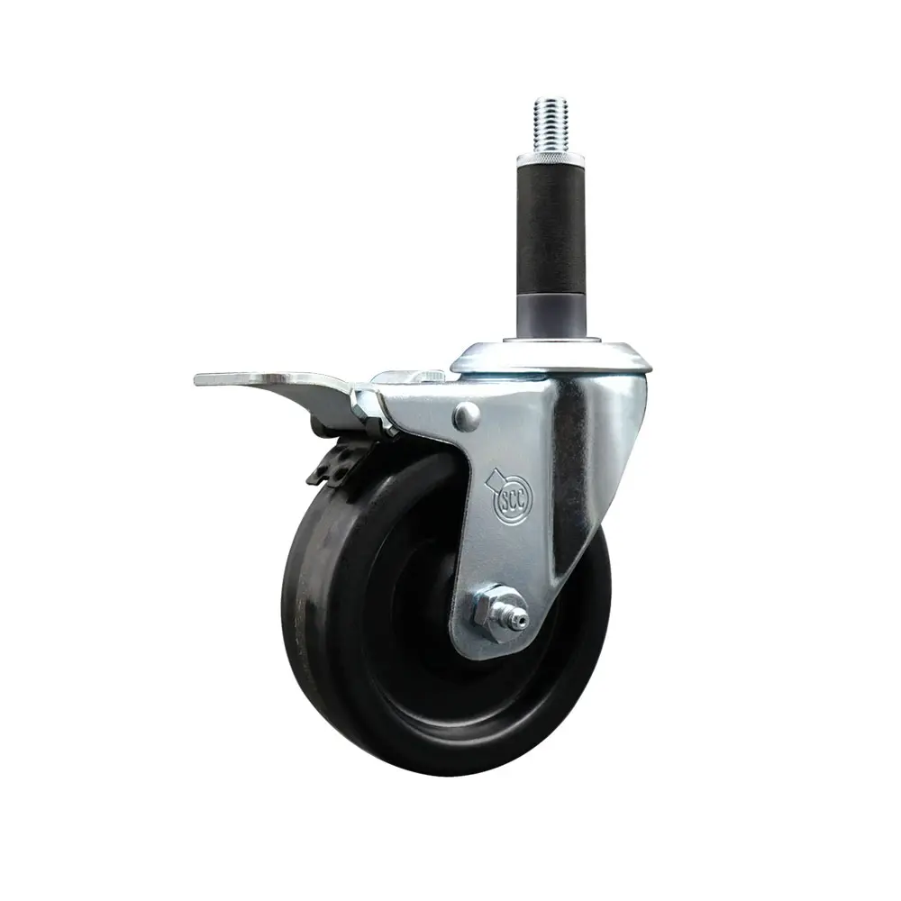 Service Caster SCC-EXTTL20S414-PHR-1 Phenolic Swivel Expanding Stem Casters, 4x1.25 in. Black Wheel, 1 in. Stem, Roller Bearing, Total Lock Brake, 300 lbs Capacity for Shop Projects, Work Tables