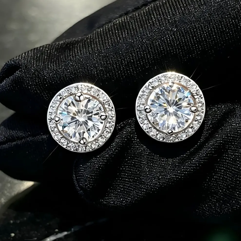 【Back-to-School】S925 Sterling Silver Hypoallergenic Unisex Icy Shine Round Halo Iced Bling Piercing Stud Earrings - Multiple Moissanite & Premium AAA Cubic Zirconia Combo Styles, Campus Daily & Party Wear, Premium Gift for Men & Women
