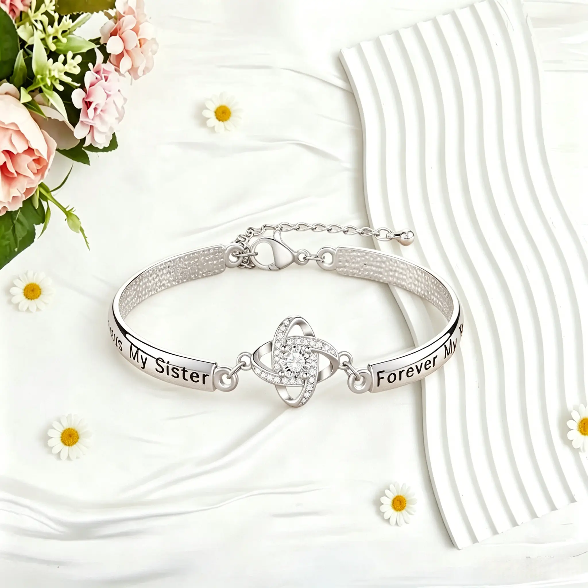 To Sister Gift- Love Knot Charm Bracelets for Women Letters Love Knot Bracelet Lettering Bracelet Handpiece Bracelet Gift For Sisters Festival Bangle Bracelet Gifts
