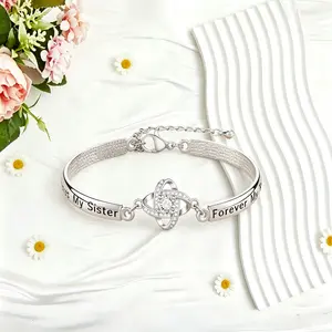 To Sister Gift- Love Knot Charm Bracelets for Women Letters Love Knot Bracelet Lettering Bracelet Handpiece Bracelet Gift For Sisters Festival Bangle Bracelet Gifts
