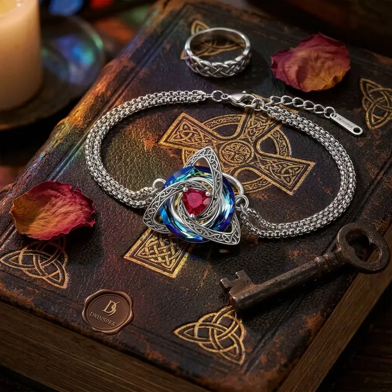 DRINSPER Celtic Knot Bracelet for Women, Trinity Knot Triquetra Crystal Bracelet with AAA Zircon Accent, Silver Plated Copper Celtic Jewelry Gift, Adjustable 18+3cm Chain Bracelet, Faith Love Unity Symbol Accessory for Birthday and Special Occasions