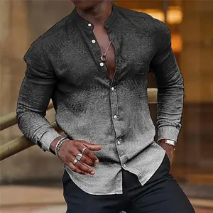Men's Casual Long Sleeve Mandarin Collar Shirt with Shades, Fashion Casual Top, Versatile Everyday Shirt, Everyday Wear