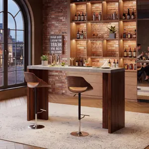 55" Modern Counter Height Pub Table, Bar Table with Faux Marble Top, Rectangular High Top Table for Kitchen, Dining Room, Living Room or Balcony