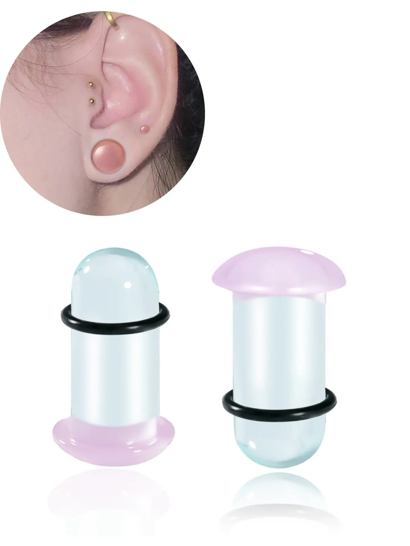 vanku 2pcs Unique 0.5mm Increments 14g-00g Comfy Pain-Free Single Flare pink Glass Dead Stretching Plugs, Ear Gauge Tunnels, Hypoallergenic Body Piercing Tapers, Body Jewelry