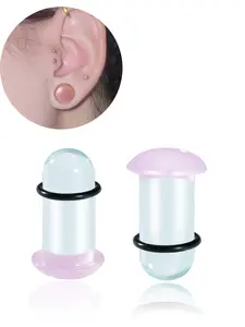 vanku 2pcs Unique 0.5mm Increments 14g-00g Comfy Pain-Free Single Flare pink Glass Dead Stretching Plugs, Ear Gauge Tunnels, Hypoallergenic Body Piercing Tapers