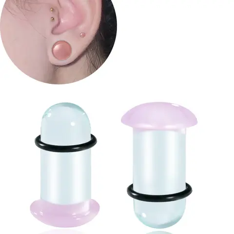 vanku 2pcs Unique 0.5mm Increments 14g-00g Comfy Pain-Free Single Flare pink Glass Dead Stretching Plugs, Ear Gauge Tunnels, Hypoallergenic Body Piercing Tapers, Body Jewelry