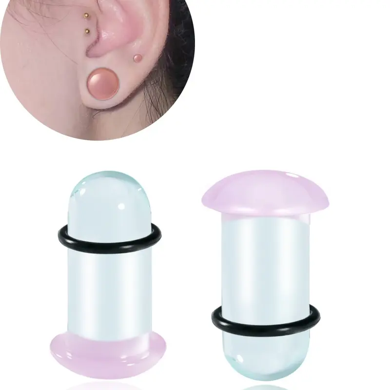 vanku 2pcs Unique 0.5mm Increments 14g-00g Comfy Pain-Free Single Flare pink Glass Dead Stretching Plugs, Ear Gauge Tunnels, Hypoallergenic Body Piercing Tapers, Body Jewelry