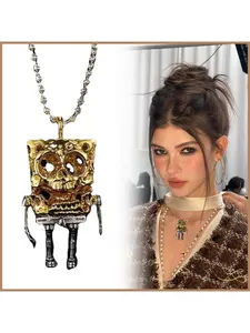 Sponge Skull Jewelry Necklace Skull and Cartoon Sponge Handmade Jewelry Gothic Portable Pendant for Commute ofaraph