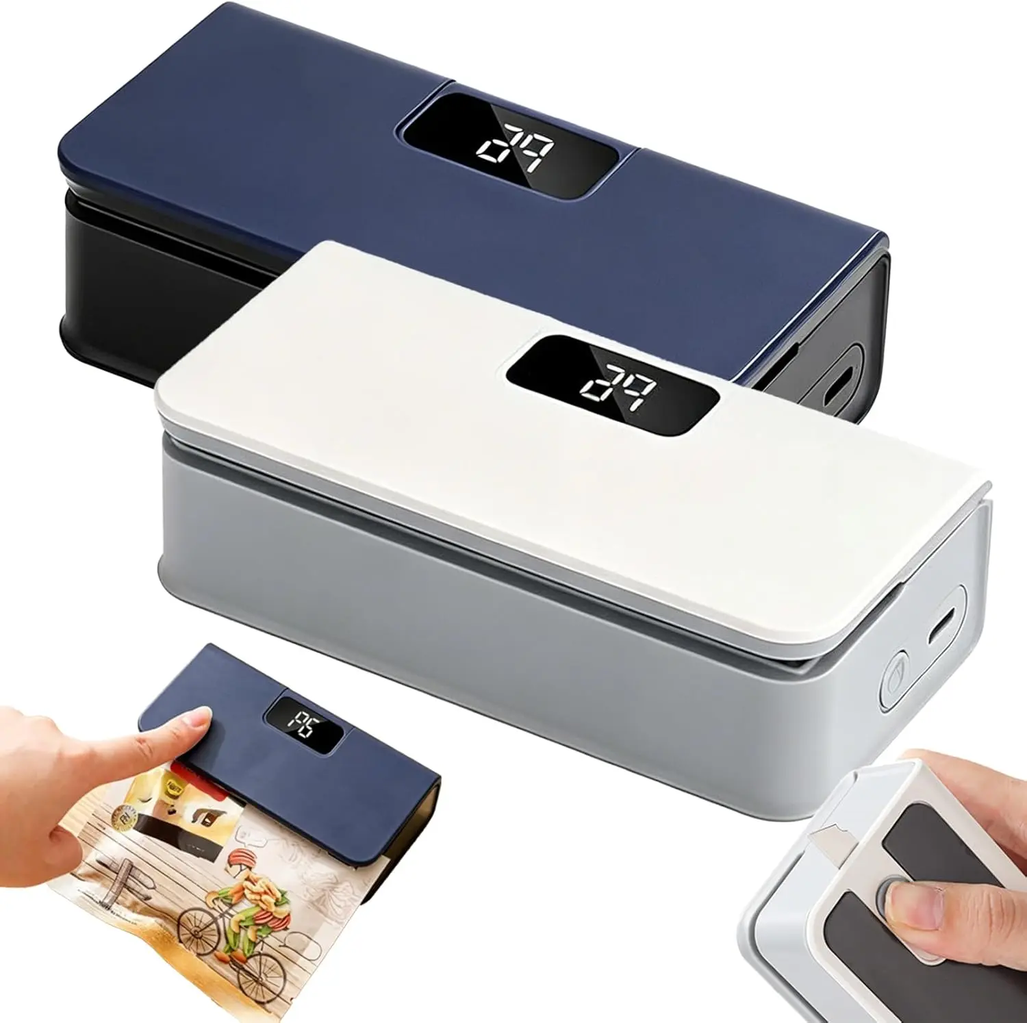Mini Bag Sealer,Rechargeable Sealer Machine with LED Power Display,Heat Sealer and Cutter with 6 Adjustable Gears,Portable Bag Resealer for Chips Snacks Mylar Bags (Blue)