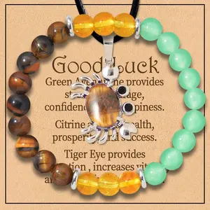 3 Styles 2PCS/set Crystal Bracelets and Yellow Tiger Crabs Necklace for Good Luck, Good Luck Gift Crystals for Men, Lucky Charm for Exams Driving Test. New Job. Travelling