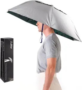 Head Umbrella Hat, Compact Folding Hands Free Hat Umbrella for Adults Rain Sun Protection Gardening Fishing Hiking Beach Costume, 36 Inch Portable Nature Cover