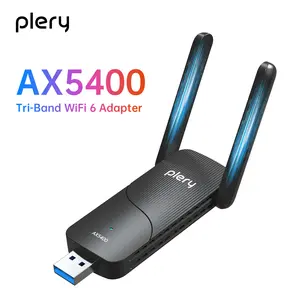 Plery AX5400 WiFi 6 Adapter for Desktop PC, Triple Band Long Range USB Wireless WiFi Network Adapter, Ultra-Low Latency WiFi Dongle with 2.4GHz/5GHz/6GHz, High Gain Antenna, Windows 10/11, OFDMA, WPA3