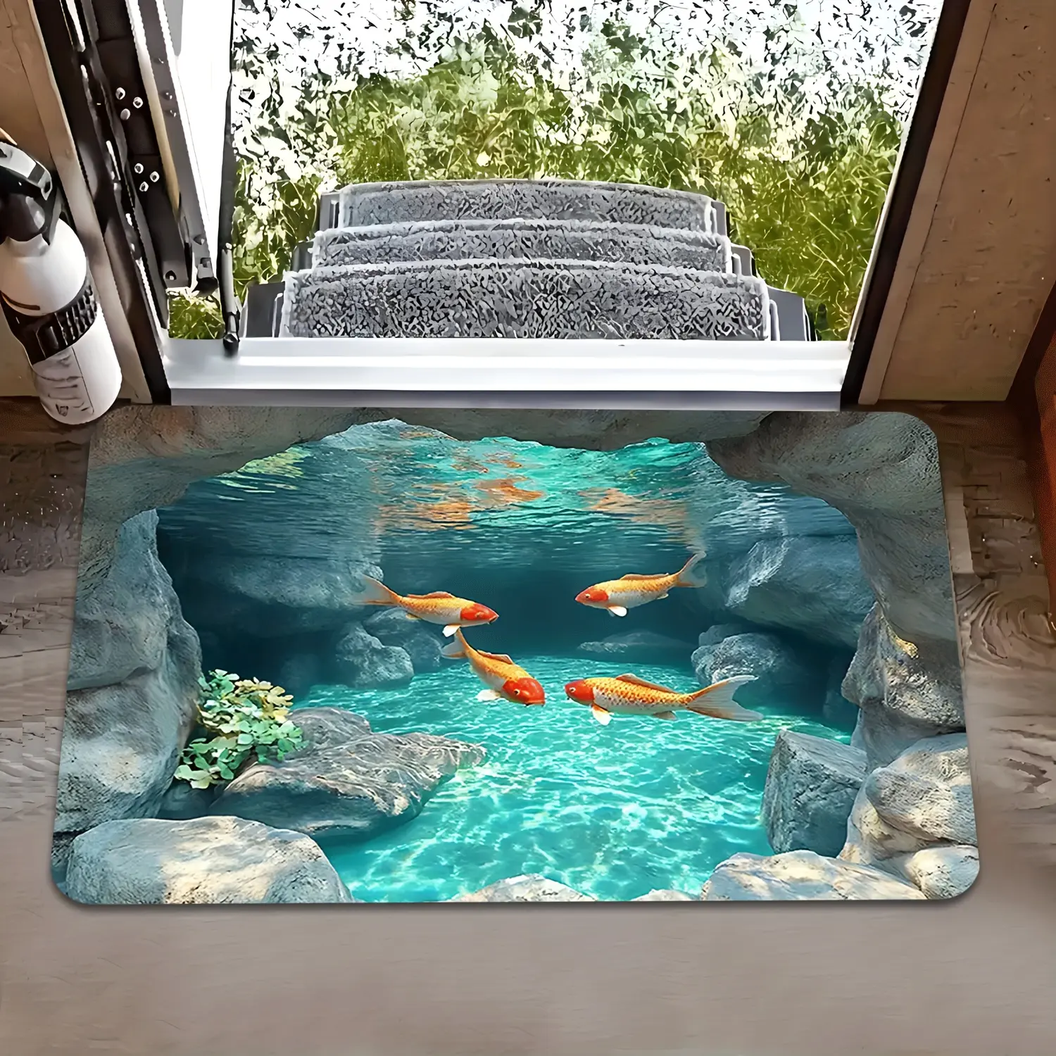 1pc 3D Illusion Koi Fish Door Mat - Machine Washable, Non-Fading Indoor Mat for High Traffic Areas, Home Decor for Kitchen, Hallway
