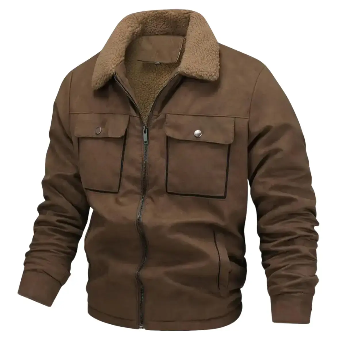 Men's Leather Coat, Business Casual Longsleeve Winter Overcoat with Lapel Collar, Loose Fit Gentleman's Jacket, Plus Sizes, Tops, Cloth, Garment, Original, Fabric, Grey