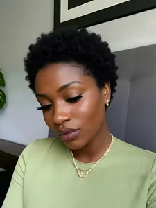 PIXIE wig natural black color 150% Denisty pixie cut human hair wigs short afro curly  pixie wig for women daily party cosplay use wig machine made