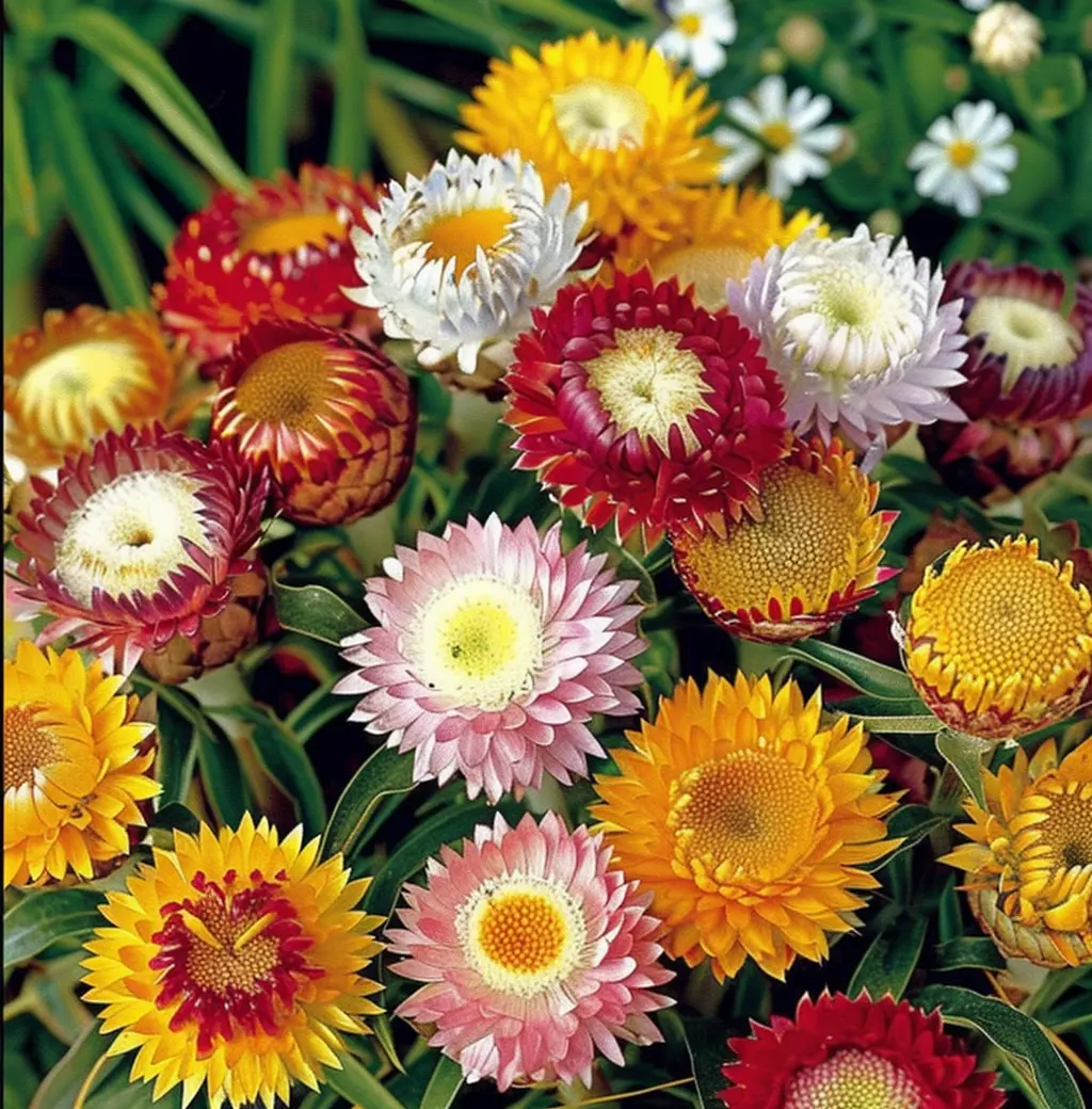 100+ Mix  mix of multicolored strawflower seeds featuring   Flower seed garden planting