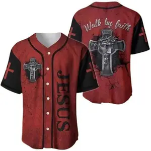 Jesus Walk By Faith Unisex Baseball Jersey – Casual Sportswear for Couples, 90s Vintage Style, for Sports & Outdoor Activities