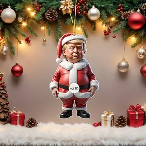 【Black Friday Deal】1pc Trump Santa Acrylic Ornament, Classic Style, Festive Holiday Decor for Home, Kitchen, Car Interior, Christmas Tree, No Power Needed, Hanging Ornament for Engagement, Valentine's, Thanksgiving, Christmas, Birthday, Battery-Free