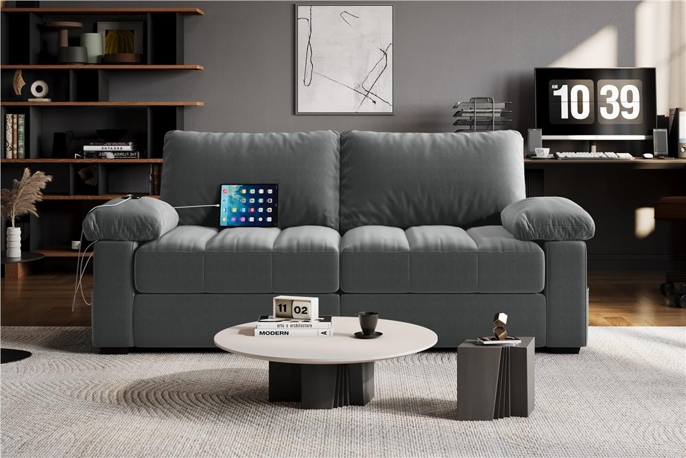 Yaheetech 2-Seater Velvet Sofa Couch with Pillow Top Arms, 79’’ W Upholstered Loveseat Sofa with USB Charging Ports and Storage Pockets