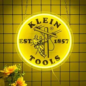 Klein Tools Round Neon Sign — Service Technician Design — Ideal for Electrical Service Companies | Wall-Mounted Decorative Neon Light | USB-Powered | The Perfect Gift for Service Professionals