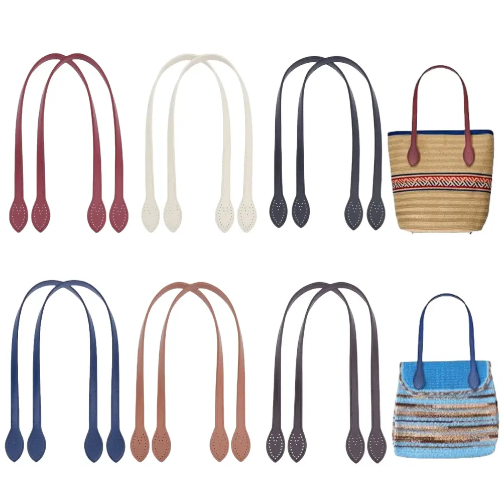Leather Purse Handles, 12-Piece 23.4-Inch Replacement Straps with Ear Shape Ends, 6-Color Set for DIY Bag Making, 12Pcs, 23.4 Inches