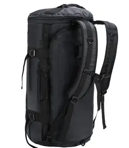 Large Duffel Backpack Sports Gym Bag with Shoe Compartment, Heavy Duty and Water Resistant, Black, 45L