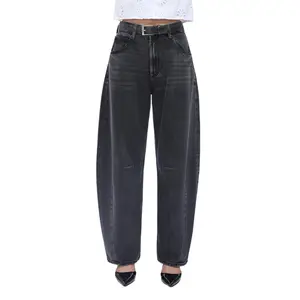 BLUEMOMENT High Waist Black Baggy Barrel Jeans for Women Trendy Loose Fit Trousers Curvy Friendly Wide Leg Pants Casual Streetwear Bottoms Womenswear Denim