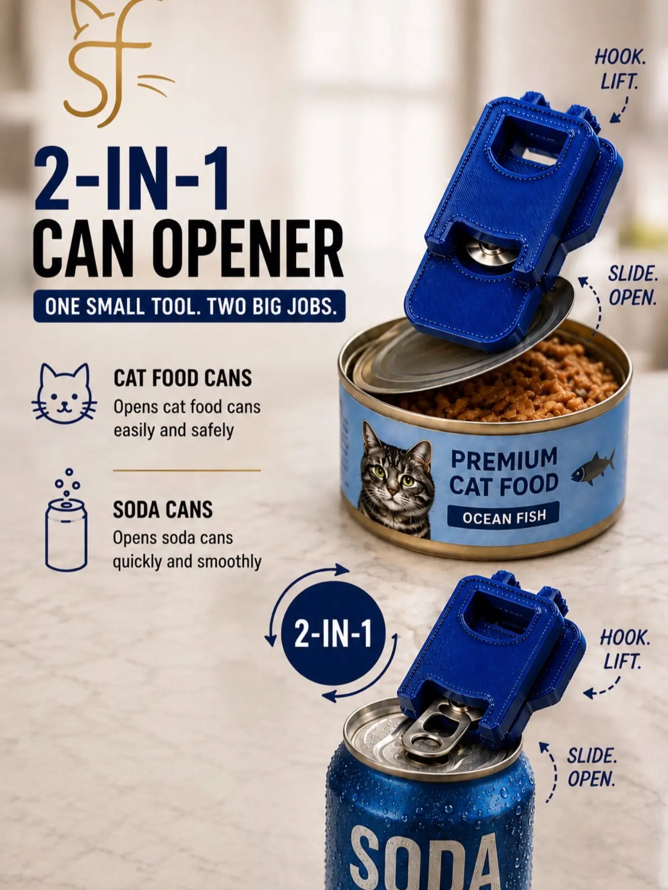 Can Opener 2 in 1  3D Printed, Kitchen Utensils Lightweight