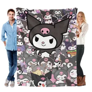 Sanrio Kuromi plush cooling throw blanket,ultra soft lightweight fabric,black purple whimsical print,cozy for sofa bed nap camping,comfortable night blanket,kawaii room decor,kuromi merch,cute anime blanket,viral tiktok finds,portable nap blanket