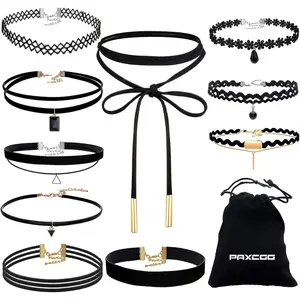 10PCS Black Velvet Choker Necklaces with A Stroage Bag for Women Girls