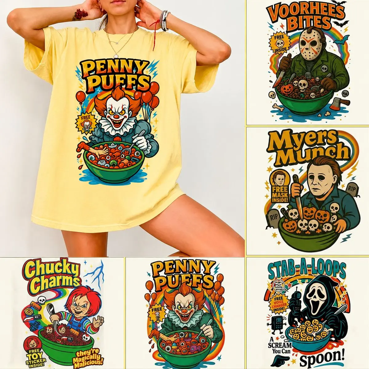 Comfort Colors Horror Character Tee, Halloween Movie Shirt, Unisex Comfort Color T Shirts, Unisex Multi Color, Horror Cereal Shirt,Comfot Colors Funny Halloween Horror Shirt, Retro Horror Shirt, Movie Character Graphic T Shirt For Men Women