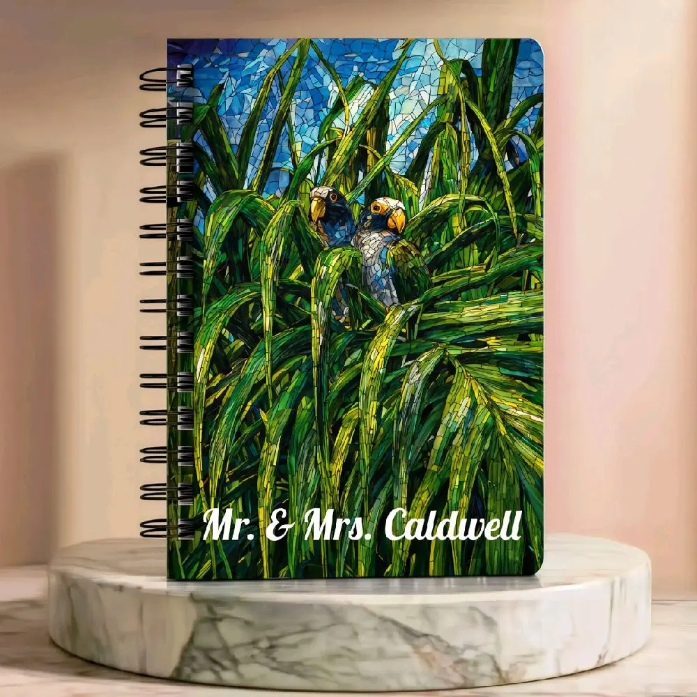 Wildlife Journal Personalized | Mated White Crowned Parrots Notebook | Costa Rica | Custom Name Travel Gift | Spiral Lined Notebook 5x7
