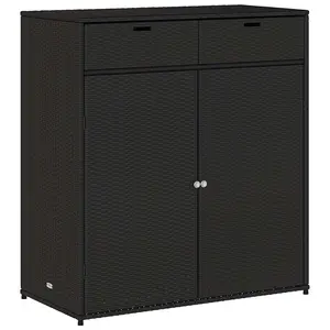 vidaXL Patio Storage Cabinet, Outdoor Storage Cabinet with Door, Outdoor Wicker Furniture, Garden Tool Organizer, Black Poly Rattan 365563
