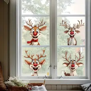 4 Piece Deer Stickers Self-Adhesive Car Window Decals, Holiday Cartoon Decorations, Suitable for Bumpers and Trucks