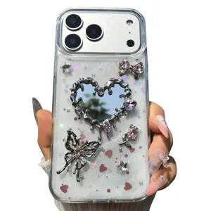Handmade Phone Case Alloy Mirror Butterfly Rhinestone Star Sequins Shimmer Protective Cover for iPhone 17 16 15 14 13 12 Pro Max Accessories