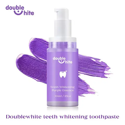 Double White Whitening Toothpaste with Color Correction Serum - Purple Teeth Whitening, Gentle for Sensitive Teeth, Water-sol Dye Lift, Stain Removal, Contains Glycerin & Xylitol, Pearly Whites, Oral Health Support