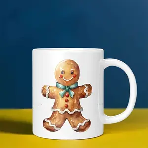 Cute Gingerbread Man Ceramic Mug - 1 piece 11-ounce ceramic coffee cup, suitable for daily use, Christmas gift, holiday parties, afternoon tea time, office use, perfect for gifting