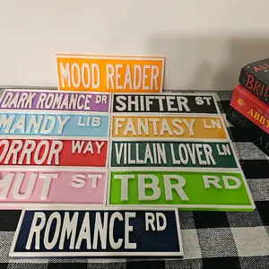 Bookshelf Street Sign Decor - Colorful Street Signs for Home Decor with "MOOD READER" and "ROMANCE RD" Signs