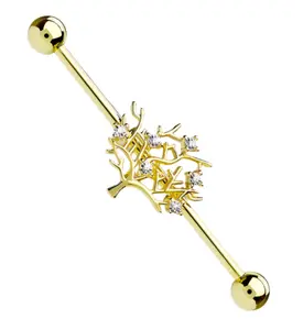 Gold PVD Tree of Life Industrial Barbell