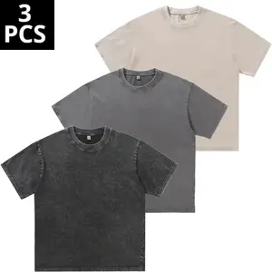 3-Pack Unisex Plus‑Size T‑Shirts, Vintage Heavyweight Cotton Tops for Fitness, Washed Loose‑Fit Crew Neck Sports Short‑Sleeve Shirts, Fashion Women’s Fun Graphic Tees