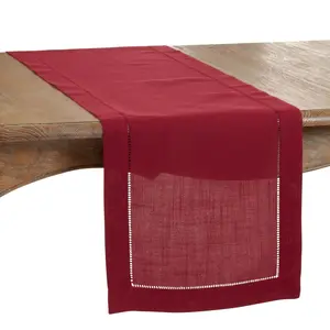 SARO  16 x 90 in. Oblong Classic Hemstitch Border Table Runner Burgundy