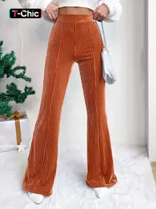 Women's Plain High Waist Flare Leg Pants, Casual Comfy Bell Bottom Trousers, Casual Chic Trousers for Daily Wear, Ladies Bottoms for All Seasons, Womenswear