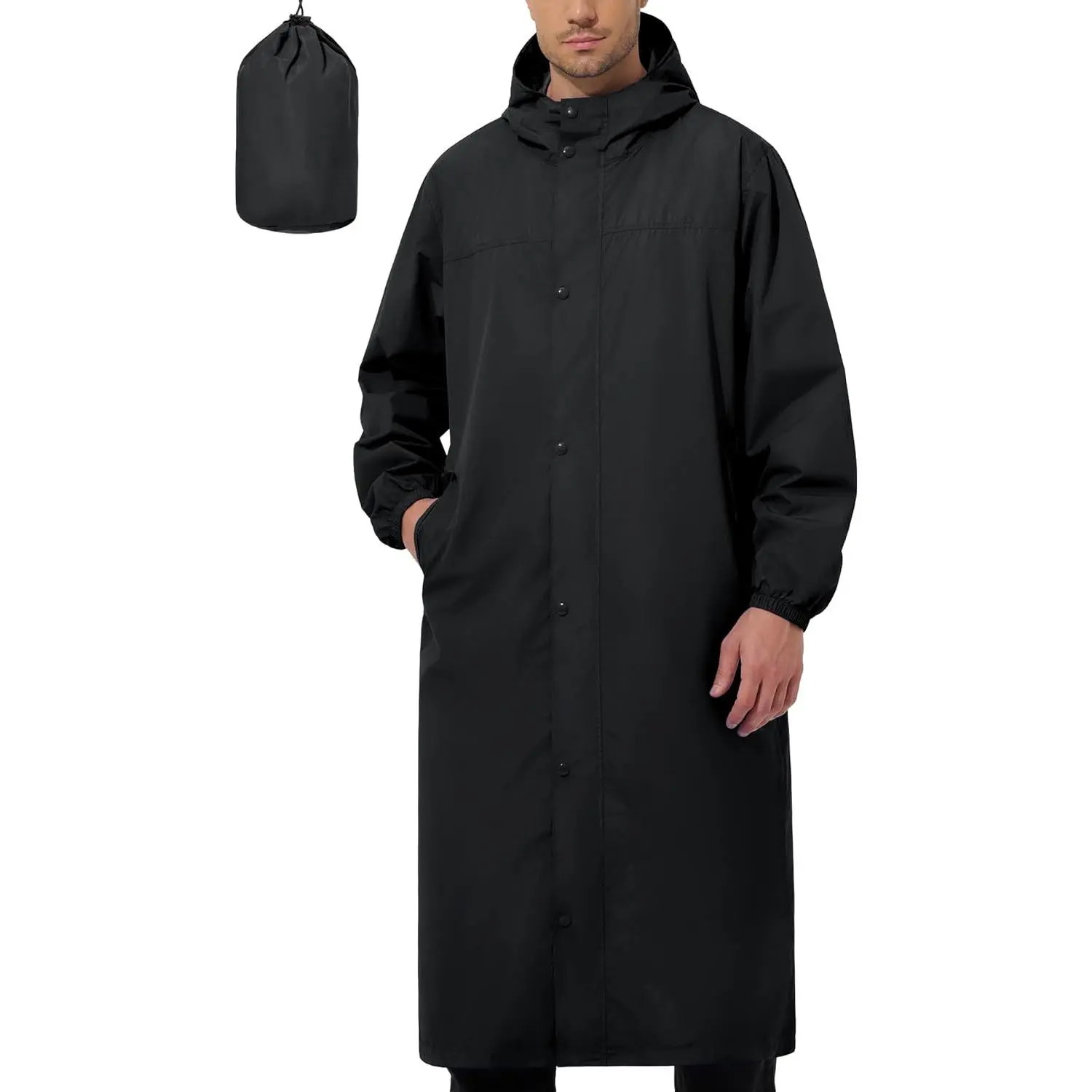 UIQUR Men's Plain Hooded Coat - Lightweight Long Waterproof Windbreaker, Packable for Cycling, Hiking, Running Hiking